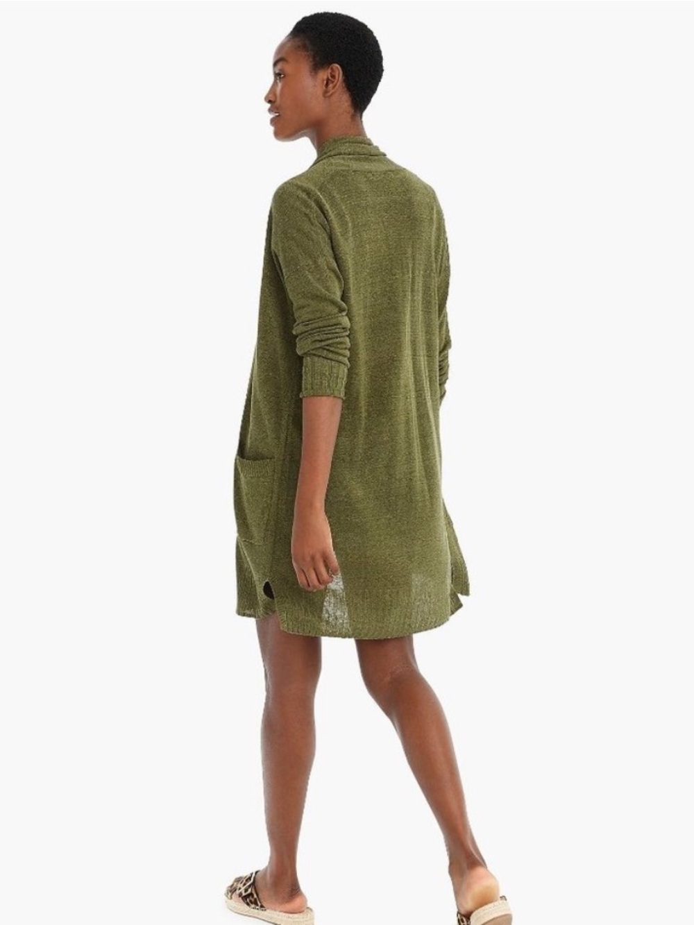 New J. Crew Green Open-Front Linen Blend Cardigan Sweater Size XXS